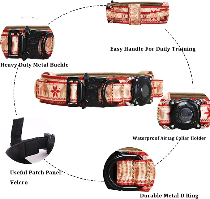 AirTag Dog Collar for Large Dogs Tactical Dog Collar with AirTag Holder | Upgrade Waterproof,Control Handle,Quick-Release Metal Buckle,1000D Nylon Fabric,Soft-Padded Webbing,Velcro Patch,L