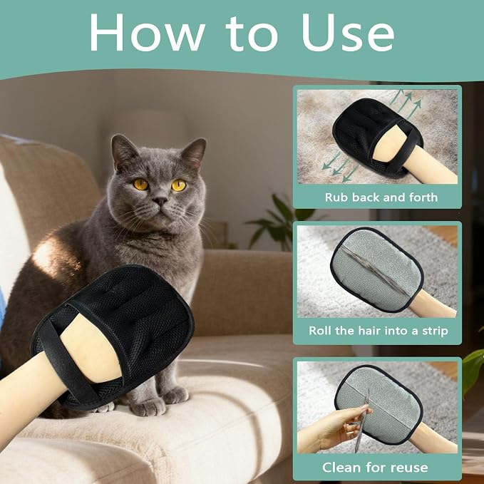2-Pack Reusable Electrostatic Pet Hair Remover Gloves for Furniture, Carpets, Car Interiors & Auto Upholstery.