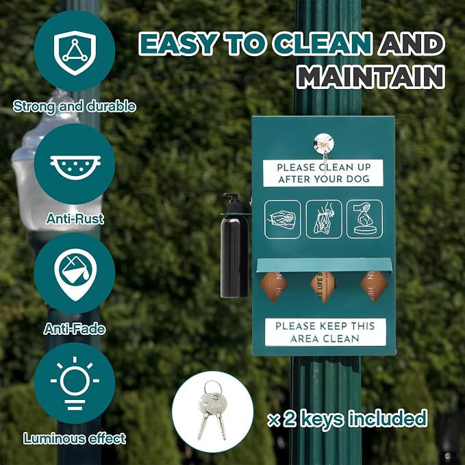 Abbylike 2 Set Outdoor Dog Bag Storage Dispenser with Bags and Hand Sanitizer Bottle Green Poop Station Wall Mounted Dog Waste Container for Pet Waste Wall Home Porch Lawn Yard Fence