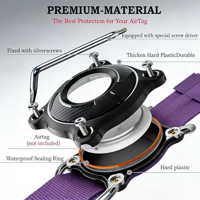 AirTag Dog Collar for Large Dogs Tactical Dog Collar with AirTag Holder | Upgrade Waterproof,Control Handle,Quick-Release Metal Buckle,1000D Nylon Fabric,Soft-Padded Webbing,Velcro Patch(Purple,M)