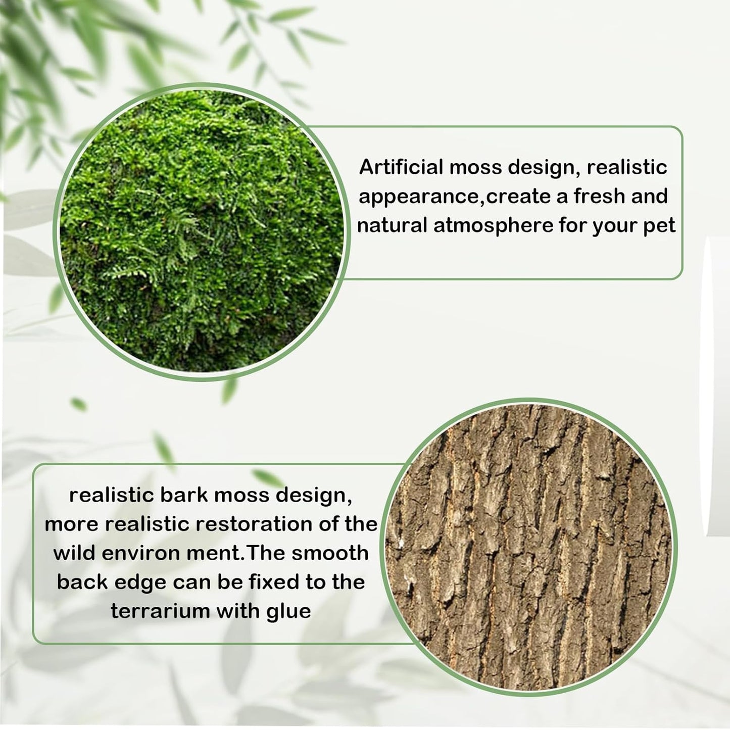 kathson Reptile Terrarium Cork Background,Bearded Dragon Tank Backdrop Wall Decor with Artificial Moss Reptiles Climbing Mat Habitat Cork Bark Decoration for Lizard Snake Gecko Chameleon(4 Pcs)