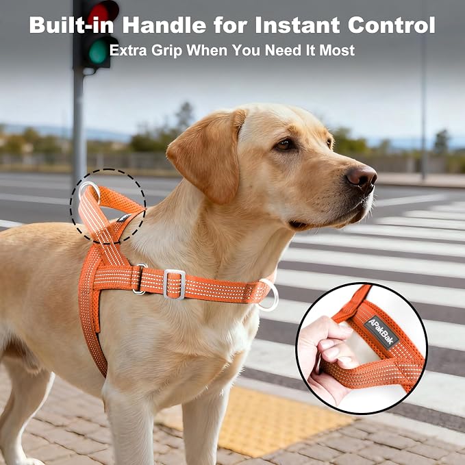 No Pull Dog Harness with Handle, Adjustable Soft Mesh Padded Vest | Reflective Walking Harness with Front Clip for Small Medium Large Dogs, Quick Fit No Escape for Training, Orange, L
