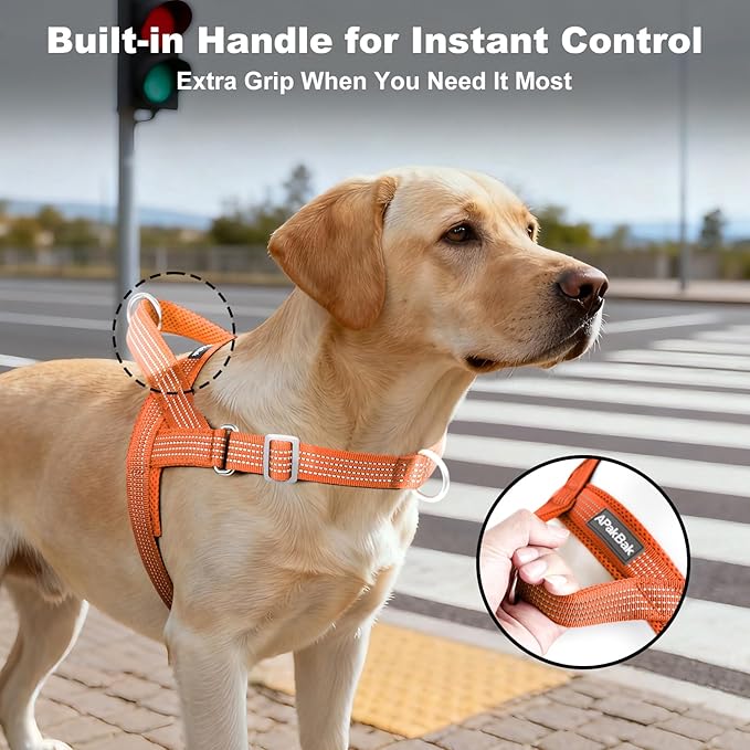 No Pull Dog Harness with Handle, Adjustable Soft Mesh Padded Vest | Reflective Walking Harness with Front Clip for Small Medium Large Dogs, Quick Fit No Escape for Training, Orange, XL