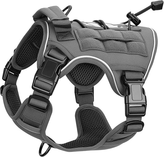 Heavy-Duty Tactical Dog Harness for Large Dogs, No Pull Adjustable Reflective Pet Vest with Molle System, K9 Military-Grade Control for Service Training, Outdoor & 10+ Breeds, Gray, Small