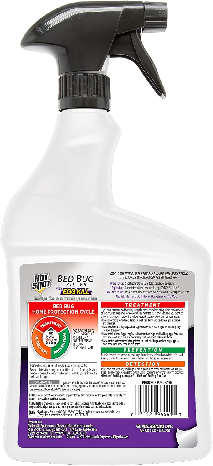 Hot Shot Bed Bug Killer With Egg Kill, Ready-To-Use, 32 Ounces, Treatment For Bed Bugs, Pack of 12