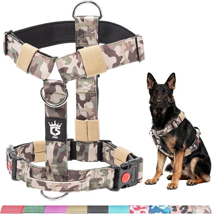 TSPRO Tactical Heavy Duty Dog Harness, Quick Release Buckle & Top Handle | Premium No Pull Dog Vest Harnesses, Adjustable, Soft Padded Lining, 1.25-Inch Wide for Medium Large Dogs, Walking & Training