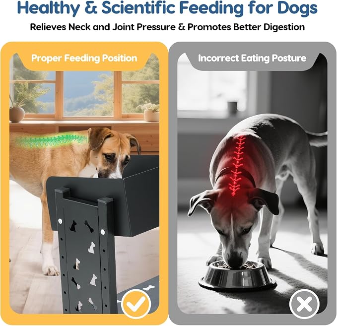 Elevated Dog Bowls for Large Breeds, Triple Dog Bowl Stand with 3 Stainless Steel Bowls, Adjustable Raised Dog Feeding Station, Slow Feeder Anti-Gulping Design, Heavy Duty