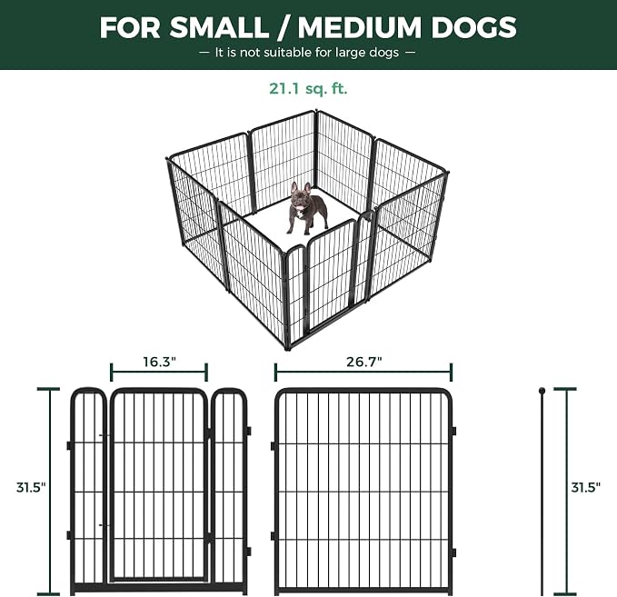 FXW Homeplus Indoor Dog Playpen with Fence-to-Wall Anchors, 32" H, 8 Panels | Calm Indoor Play Area, 4 Wall Anchors for Flexible Boundaries, for Small & Medium Dogs, Patented
