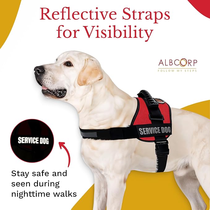 Service Dog Vest Harness – Reflective Service Animal Vest with Handle, No-Pull Adjustable Mesh Padding – XXS–XL – 2 Removable Patches (Medium, Red)