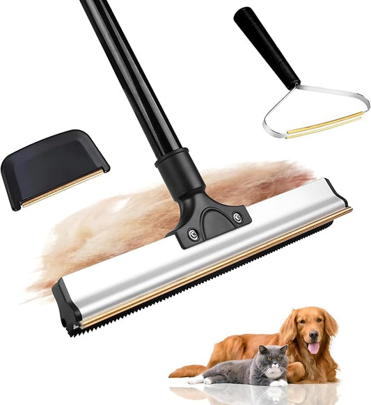 Carpet Rake Kit for Pet Hair Removal & Fluffing Matted Carpet – 61" Adjustable Handle, Deep Clean Dog & Cat Hair Remover, Reusable Scraper for Rugs, Low Pile Carpet, Couch Stairs & Car