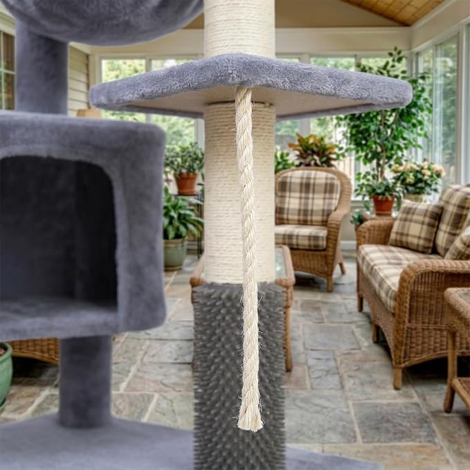 Cat Tree for Indoor Cat, with Cat Condo and Hammock, Grey | Cat Tree with Self-Grooming Brush and Toy Balls,Cat Tower with Scratching Posts