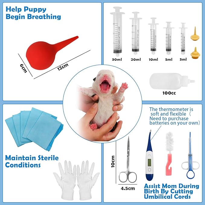 Ywingda Whelping Kit for Puppies Birth - Reusable Birthing with 70Piece,Birthing Essentials with Emergency Whelping Supplies,Kitten Bottle Feeding kit for New Born Puppy Supplies and Kitten