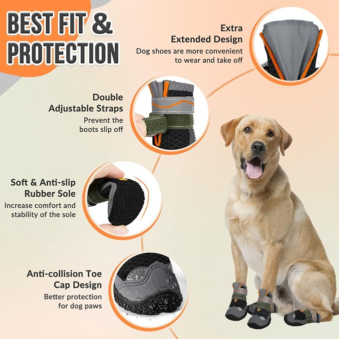 SlowTon Dog Shoes for Large Small Medium Dogs - Breathable Dog Boots for Summer Hot Pavement, Paw Protector for Outdoor Walking Winter Snow, Anti-Slip Rubber Dog Booties for Hardwood Floor (B, 1)