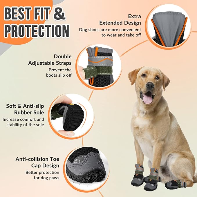 SlowTon Dog Shoes for Large Small Medium Dogs - Breathable Dog Boots for Summer Hot Pavement, Paw Protector for Outdoor Walking Winter Snow, Anti-Slip Rubber Dog Booties for Hardwood Floor (B, 2)