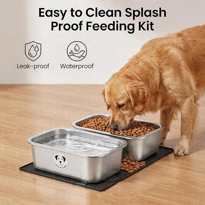 Stainless Steel Dog Bowls for Large Dogs, High Capacity Metal Dog Food Bowls, Food and Water Bowl for Small, Medium and Large Dogs with Non-Slip Mat 0.85 Gallons, 2 Pack