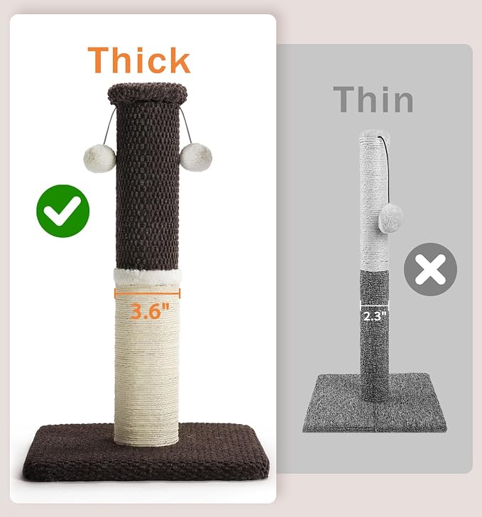 Made4Pets Cat Scratching Post with Sisal & Carpet for Indoor Cats, 23.6" | Cat Scratcher with Wide Stable Base, Interactive Hanging Toys, Ideal for Kittens, Small Cats and Everyday Indoor Play