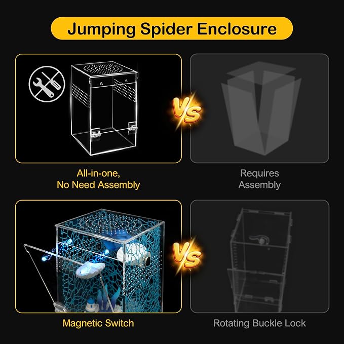 Jumping Spider Enclosure Starter Kit,Escape Proof Ocean Terrarium | Praying Mantis Terrariums,Transparent Acrylic Complete Bug Habitat,All In One Arboreal Tarantula Cribs Cage,Insect Container