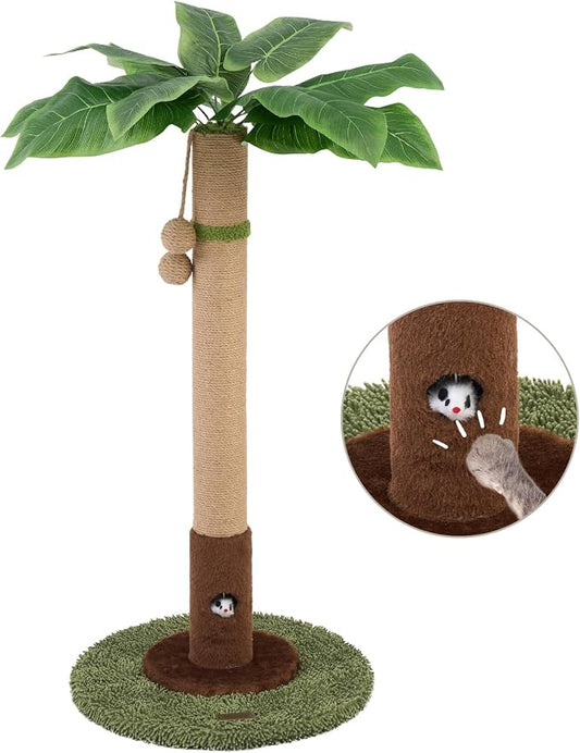 Woochpet Cat Scratching Post for Indoor Cats and Kitten - 35.43" Tall Cat Scratching Post with Sisal Rope,Palm Tree Cat Scratch Post with Hanging Ball (35.4-Green, 35.4in)