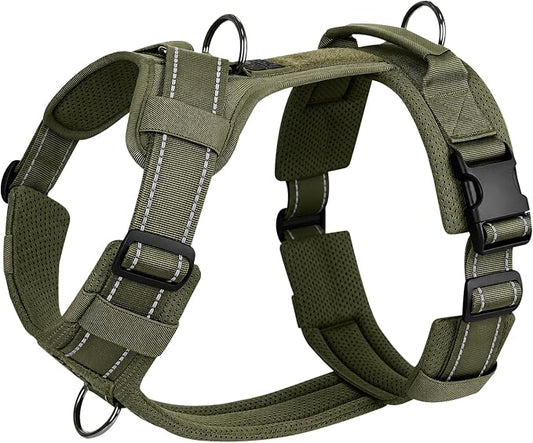 OneTigris Soft Padding No Pull Dog Vest Harness for Medium and Large Dogs | High-tensile Nylon, Adjustable, Reflective, 1 Handle, 3 D-rings, Lightweight, Tough, Easy on/off Tactical Dog Harness