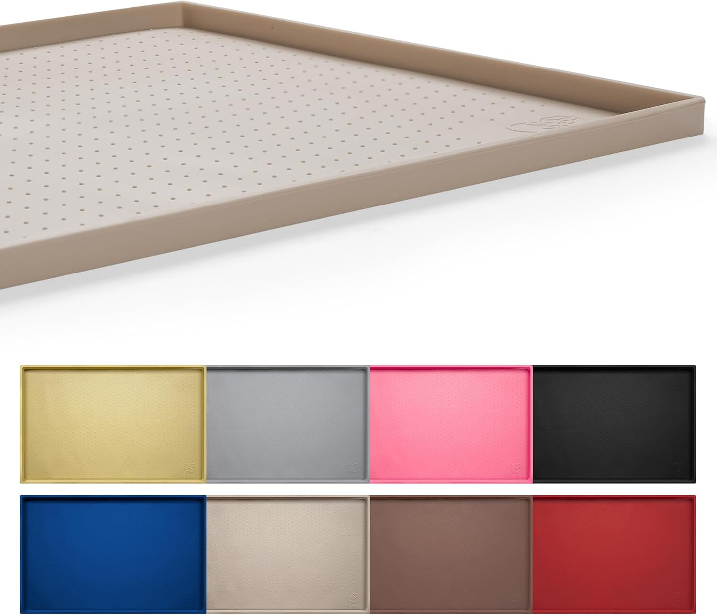 Hubulk Dog Feeding Mat,100% Waterproof Food Grade Silicone Pet Food and Water Bowl Placemat,Dishwasher, High Raised Edge to Prevent Spills,Nonslip Tray to Stop Messes on Floor（28"x18"x0.8", Taupe）