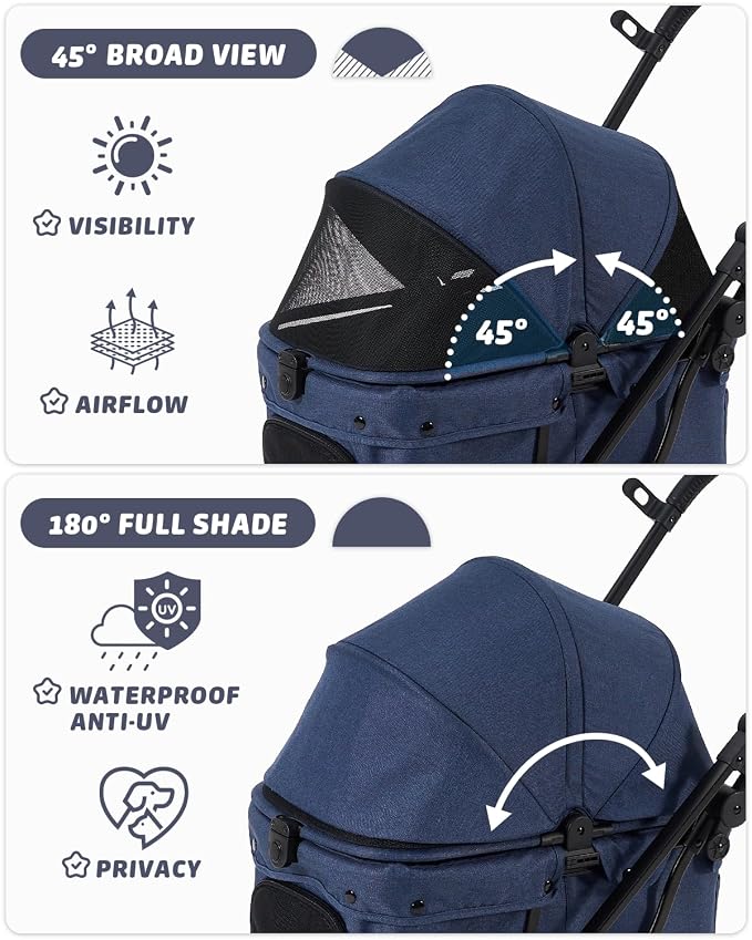 HITTITE Pet Stroller with Weatherproof Cover, All-Terrain 4-Wheel Cat & Dog Stroller with Adjustable Canopy, Foldable Dog Strollers with Storage Basket for Small to Medium Dogs Up to 55 lbs.