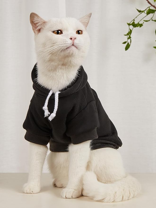 QWINEE Basic Dog Hoodie Sweatshirt Puppy Sweater Warm Cat Costumes Pet Clothes for Chihuahua Puppy Kitten Small Medium Dogs Black and Pink Medium