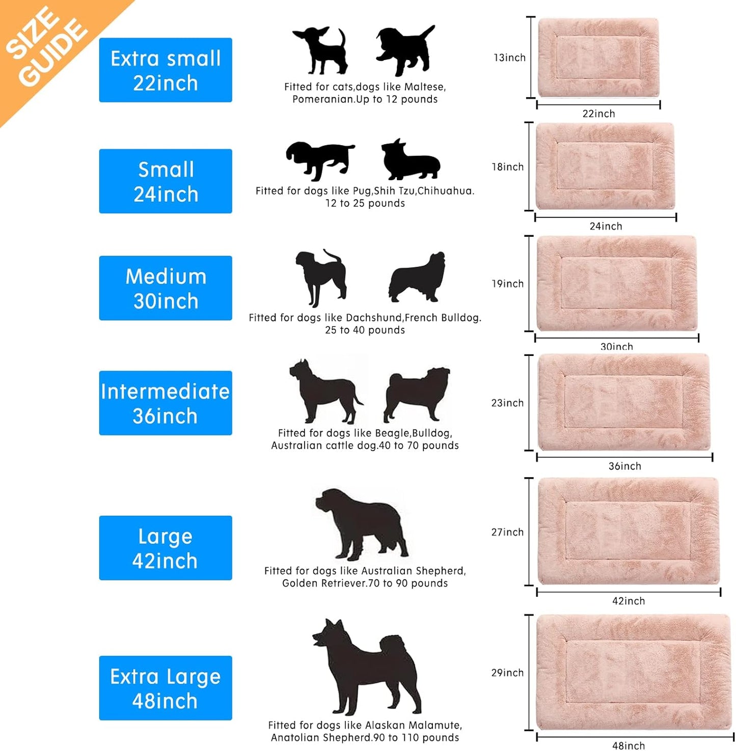 Dog Beds Crate Pad for Large Dogs Ultra Soft Dog Crate Bed Washable & Anti-Slip Kennel Pad for Dogs Cozy Sleeping Mat,Pink 42inch