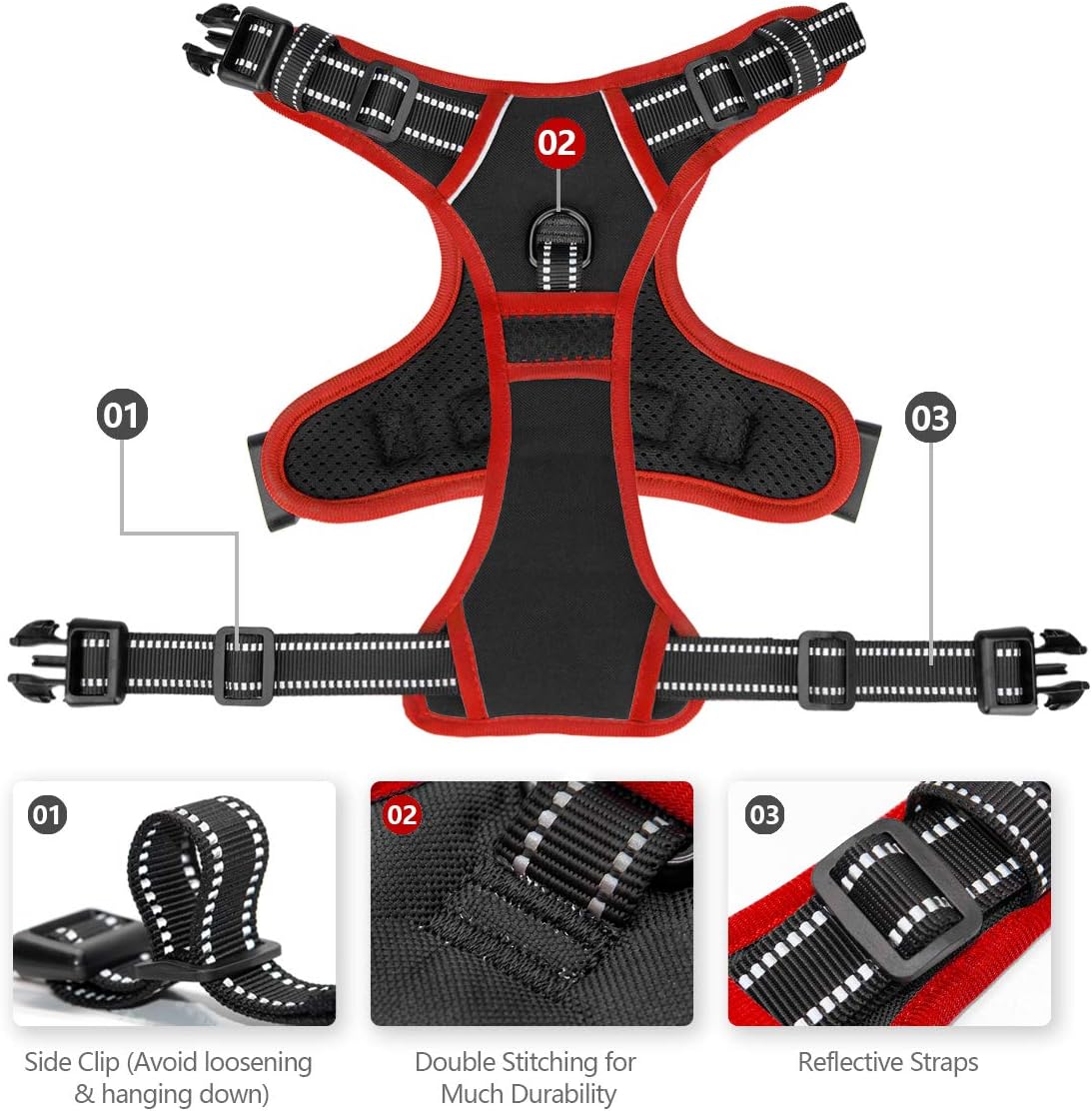 PHOEPET 2019 Upgraded No Pull Dog Harness, Reflective Adjustable Vest, with a Training Handle + 2 Metal Leash Hooks+ 3 Snap Buckles +4 Slide Buckles(XL, Black)