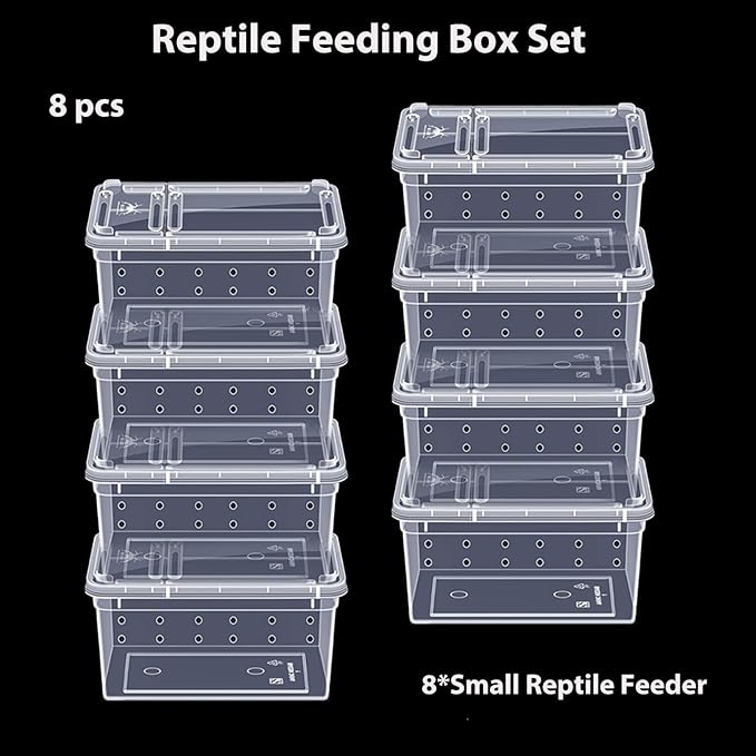 PINVNBY Reptile Feeding Box 8 PCS Snake Breeding Box Lizard Cage Habitat Hatching Container 7.48"x4.92"x2.95" Transparent Portable Plastic Cricket Cage for Spider Scorpion Gecko Tortoise Treefrog