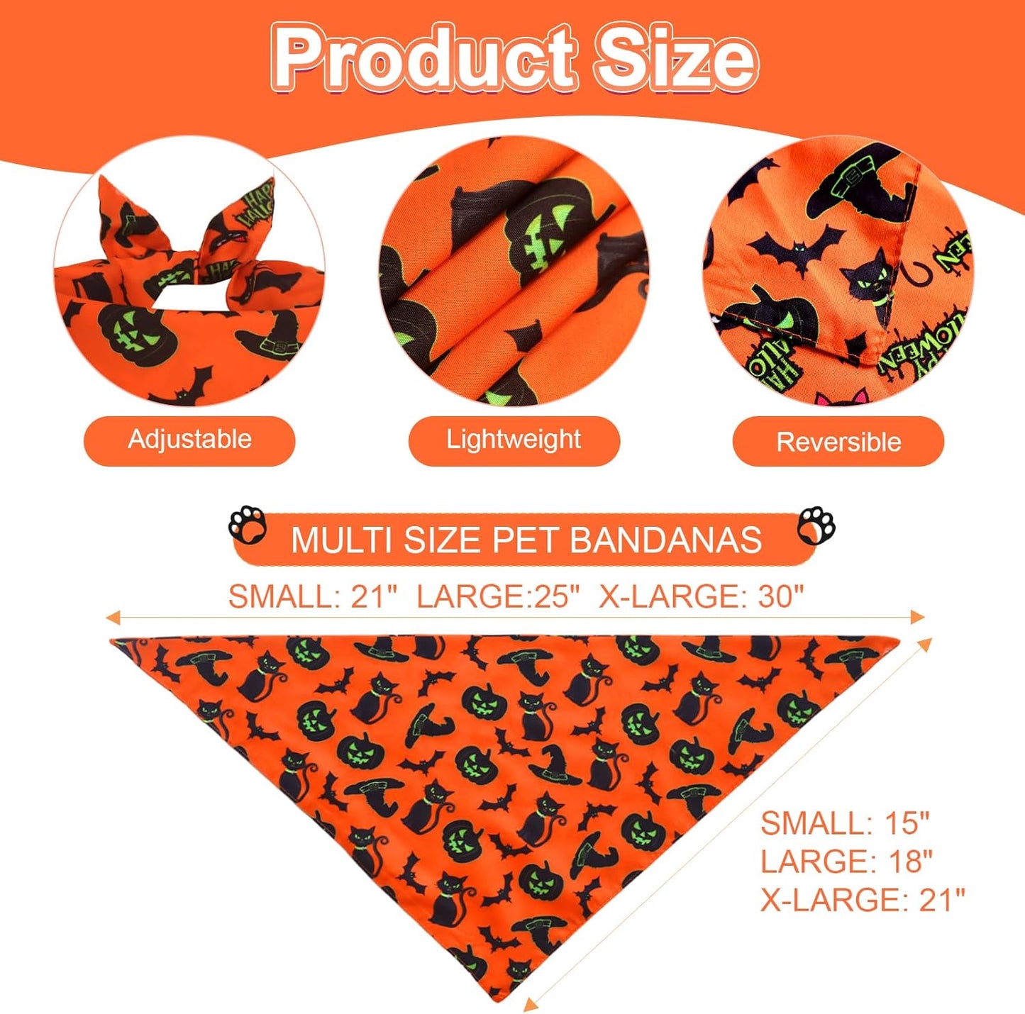 Halloween Dog Bandanas Small 3PCS, 6 Pattern Fall Scarf for Boy and Girl, Triangle Reversible Bibs Breed for Puppy Pets