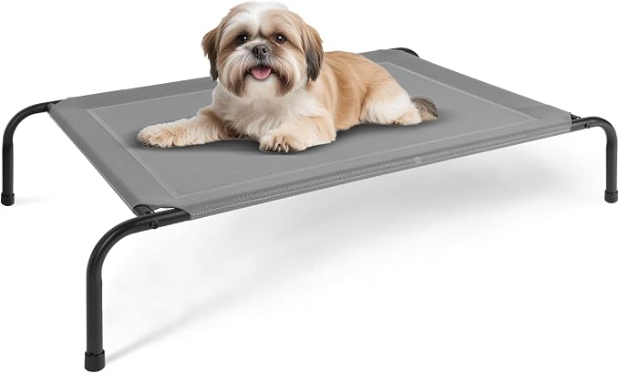 Cooling Elevated Dog Cot Bed Outdoor Raised Portable Dog Beds No-Slip Feet Portable Durable Pet Hammock Bed, 42x25.2x8 Inch, Grey