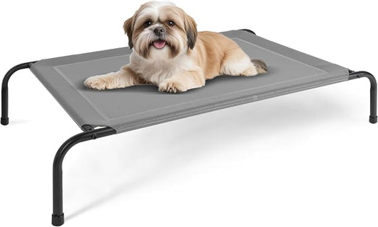 Cooling Elevated Dog Cot Bed Outdoor Raised Portable Dog Beds No-Slip Feet Portable Durable Pet Hammock Bed, 42x25.2x8 Inch, Grey
