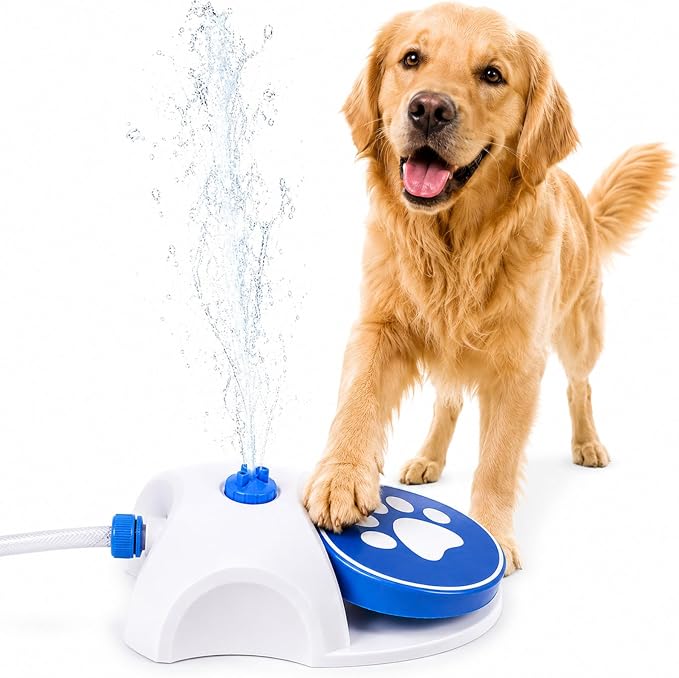 Dog Water Fountain Toy for Large Dogs, Paw Activated Water Sprinkler for Dogs, Outdoor Dog Water Toys for Hose, Fun Step-On Dog Water Fountain, Durable Dog Sprinkler Paw Activated Feeder (Blue)