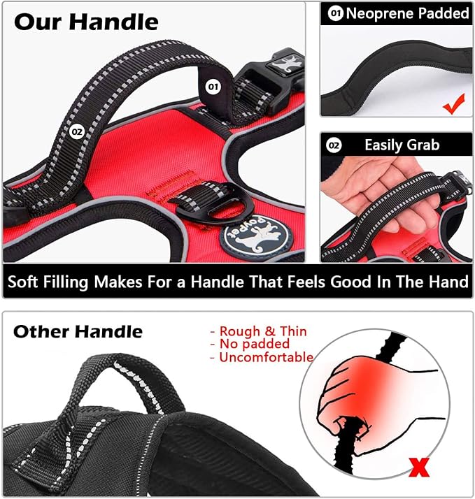 PoyPet No Pull Dog Harness Small with Front Clip & Neck Release Buckle | No Choke, Adjustable Vest, Reflective, Back Clip, Lockable, Soft Padded, Easy Control Handle for Walking Training, S, Red