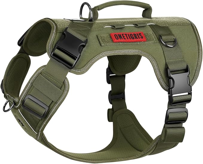 OneTigris No-Pull Easy Control Dog Harness Reflective Vest for Large Dogs | Military-grade 1000D Nylon Tactical Vest – Adjustable Dog Harness with Hook & Loop Panels for Walking, Hiking, Training