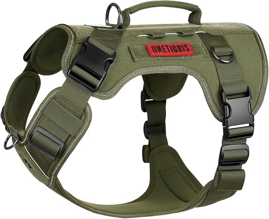 OneTigris No-Pull Easy Control Dog Harness Reflective Vest for Large Dogs | Military-grade 1000D Nylon Tactical Vest – Adjustable Dog Harness with Hook & Loop Panels for Walking, Hiking, Training