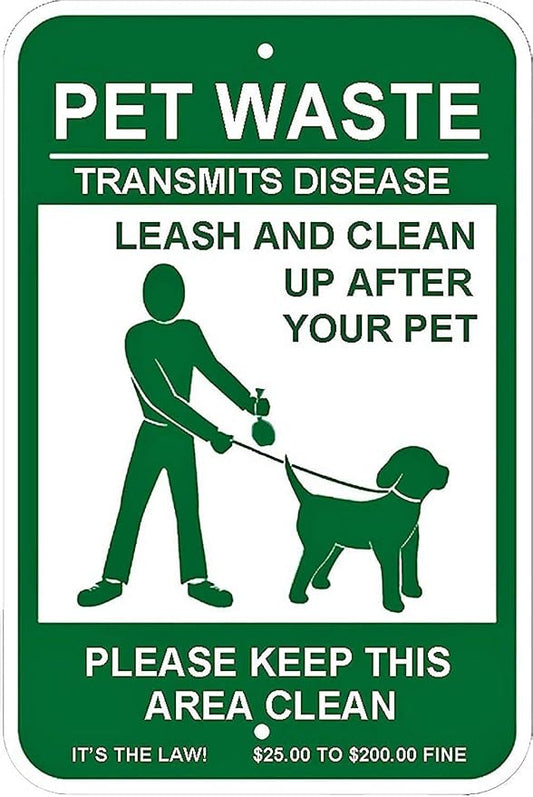 8x12 Inch Aluminum Metal Tin Sign, pet waste station notice stating legal obligations, wall and road plaque for yards and business areas