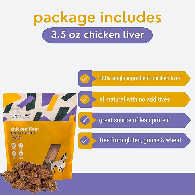 Momentum Carnivore Nutrition Freeze-Dried Chicken Liver Dog Treats & Cat Treats – Single-Ingredient, High-Protein, Grain-Free, Naturally Flavorful – Made in USA – 3.5 oz Bag