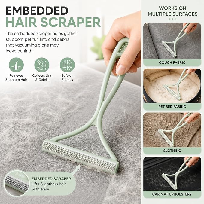 GOOGO Pet Hair Removal Kit with Carpet Rake, Black | black carpet rake and scraper kit, rake and scraper tool combination, for pet hair on carpet and fabric surfaces