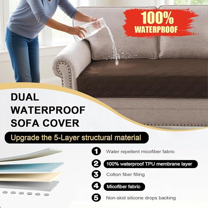 PrinceDeco Waterproof Dog Blanket Replacement Dog Bed Cover with Anti-Slip Back Washable Large Pet Couch Cover for Furniture Bed Couch Sofa(52x82 Inch,Brown)