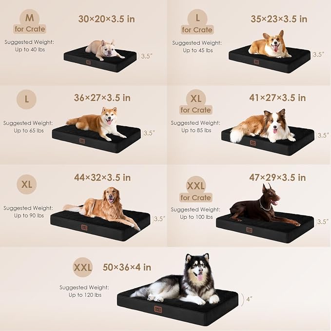 EHEYCIGA Orthopedic Dog Bed Large with Removable Washable Cover, 50IN Black | Egg Crate Foam Support, Durable Oxford fabric, Non-Slip Bottom, Machine Washable, Soft Waterproof Plush Pet Bed Mat For Crate