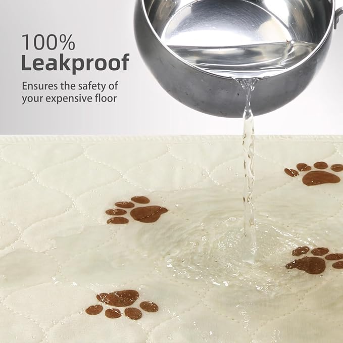 PUPTECK Washable Pee Pads for Dogs - Waterproof Reusable Puppy Potty Training Pads Whelping Mat - Fast Absorption Non-Slip Pet Food Feeding Mat (Beige, 34x36 Inch (Pack of 2))
