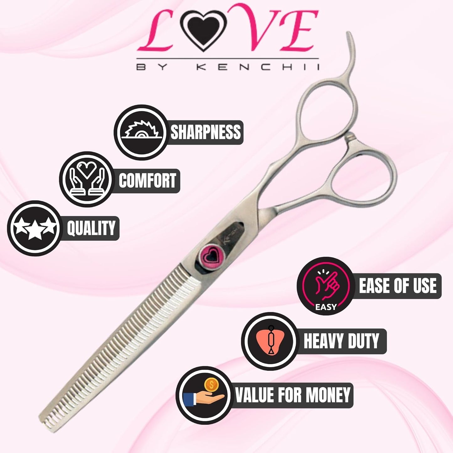 Kenchii Love Dog Grooming Scissors, 46 Tooth Thinning Shears, Dog Scissors for Grooming, Professional Pet Grooming Scissors, Heavy Duty, Durable and Sharp