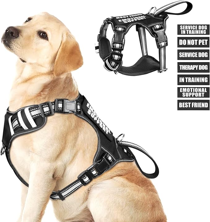 Service Dog Vest No Pull Dog Harness with 7 Dog Patches, Reflective Pet Harness with Durable Soft Padded Handle for Training Small, Medium, Large, and Extra-Large Dogs