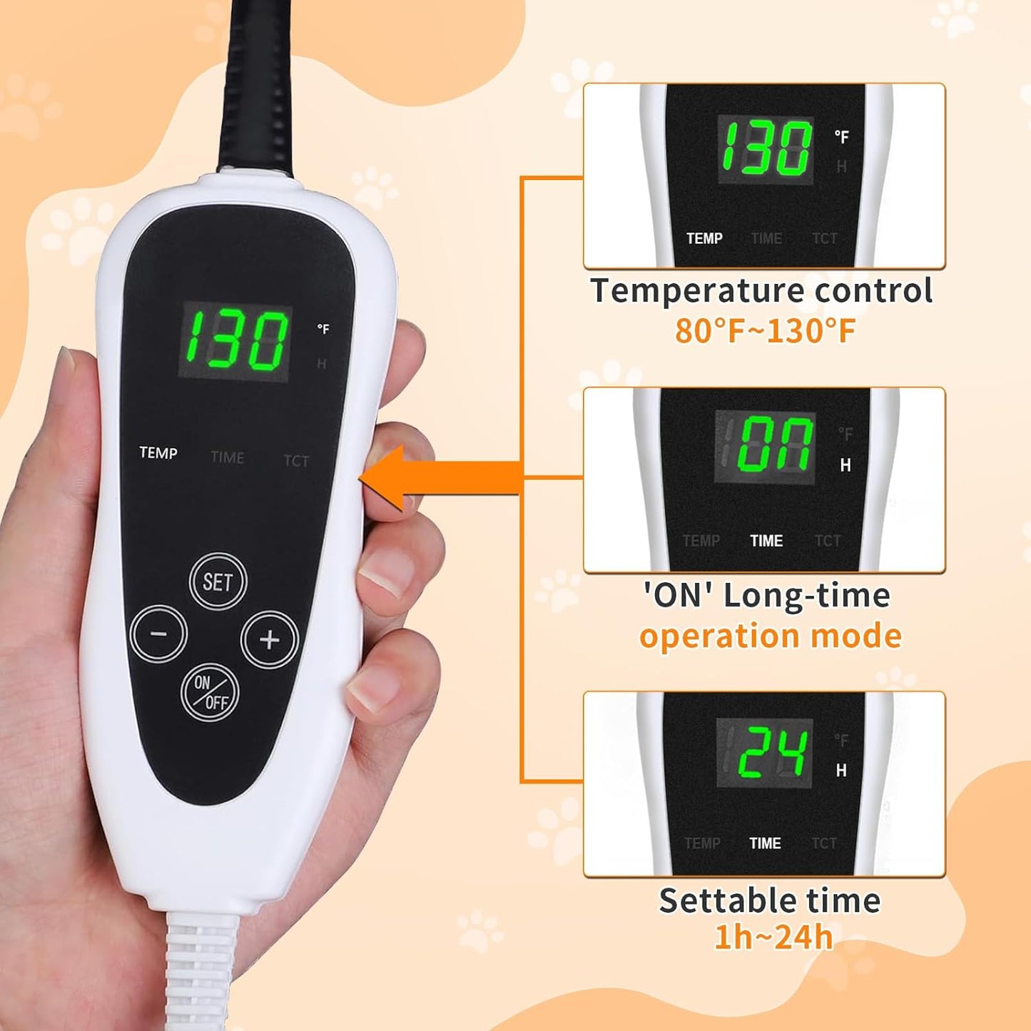 Dog Heating Pad,28×18 in Waterproof PVC Pet Heating Pad, Adjustable Thermostat+Constant On Function, Metal Protective Tube Comes with a Plush Cotton Sleeve，Whelping Box-Apricot