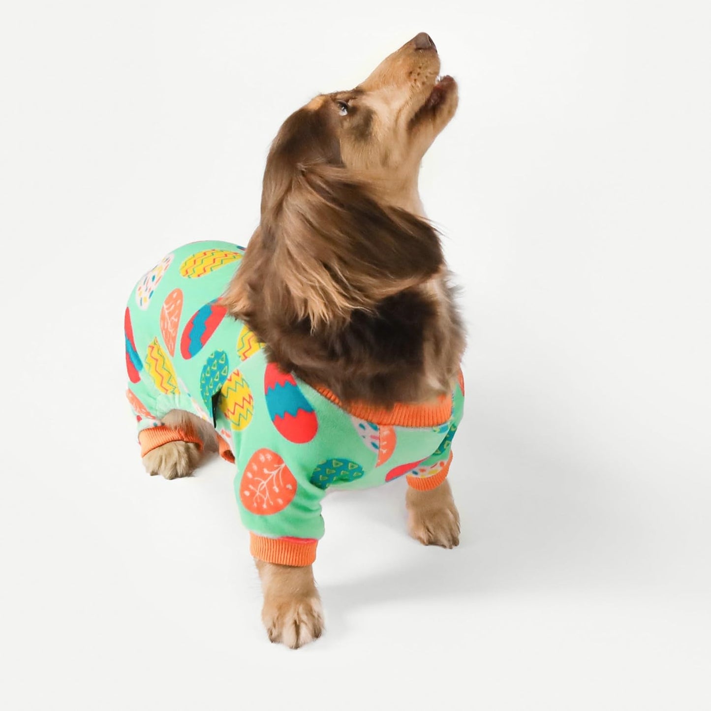Fitwarm Easter Egg Dog Pajamas, Holiday Dog Clothes for Small Dogs Girl Boy, Pet Easter Outfit, Puppy Cat Onesie, Lightweight Velvet, Light Green, Orange, Small