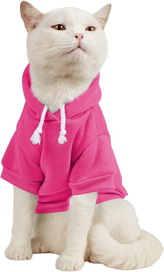 QWINEE Basic Dog Hoodie Sweatshirt Puppy Sweater Warm Cat Costumes Pet Clothes for Chihuahua Puppy Kitten Small Medium Dogs Hot Pink Large
