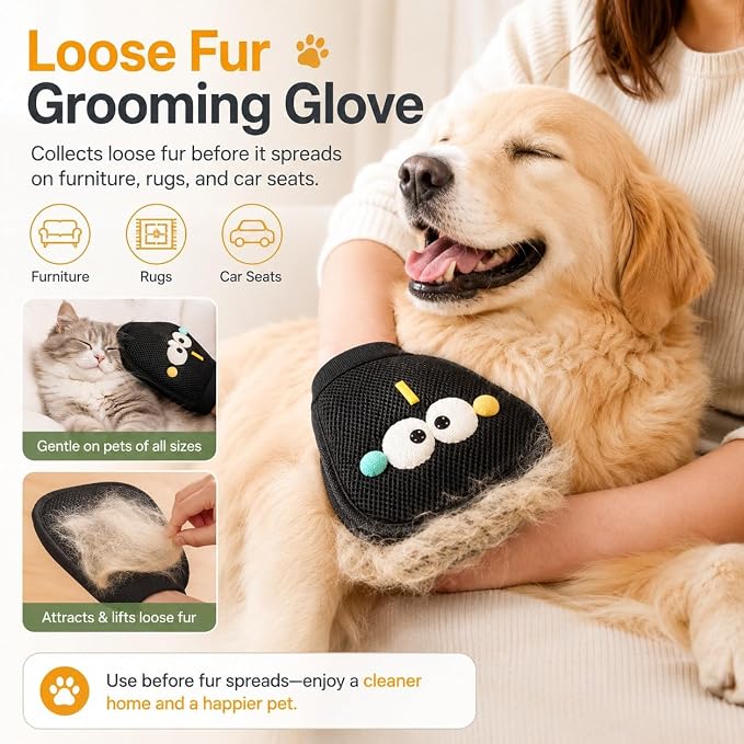 GOOGO Pet Hair Removal Tool Kit, 3 Pieces, White | 3 piece white tool kit, long handle brush, 50 in length, for pet hair on sofas, rugs, seats, and car mats