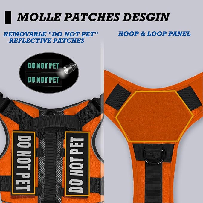 Tactical Dog and Cat Harness for XS and Small Puppy, Air Pet Vest No Pull with Reflective Do Not Pet Patches, Breathable Dog Molle Vests for Training Walking Hunting Orange