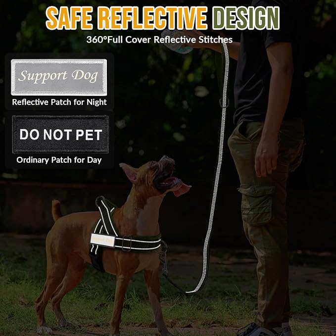 SlowTon No Pull Dog Harness with Front Clip - Heavy Duty, Soft Padded | Neck & Chest Adjustable, Tactical Pet Vest and Leash Set for Large Medium Sized Dogs, for Easy Walk & Training, Green XL